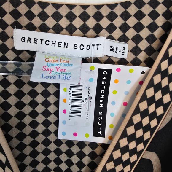 Gretchen Scott Le Marais Dip Dot Dress Black Tan Tiered Chiffon Midi Maxi M NEW - Picture 5 of 10